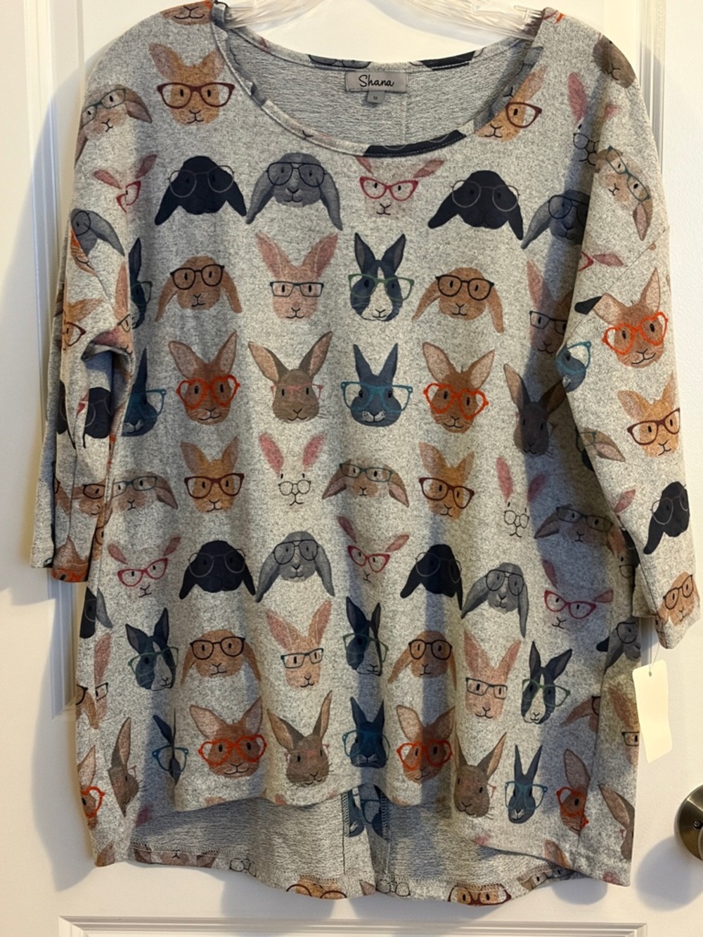 Shana Gray Bunny with Glasses Print Top